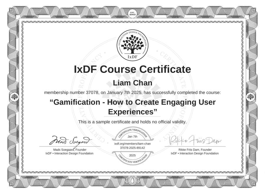 Course Certificate example