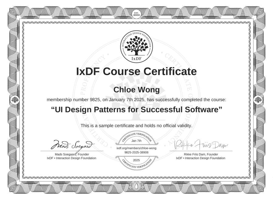 Course Certificate example