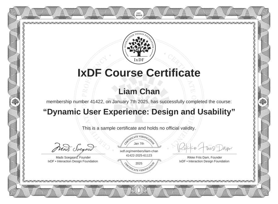 Course Certificate example