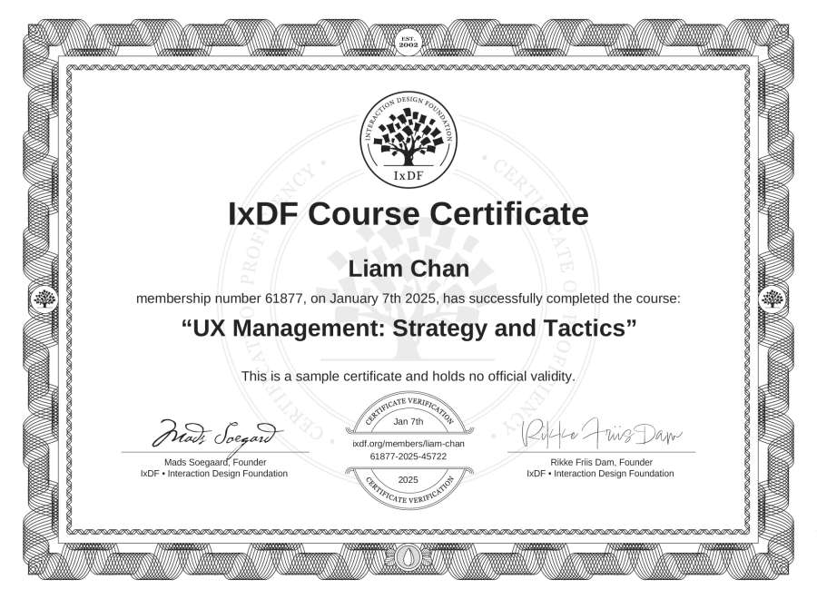 Course Certificate example