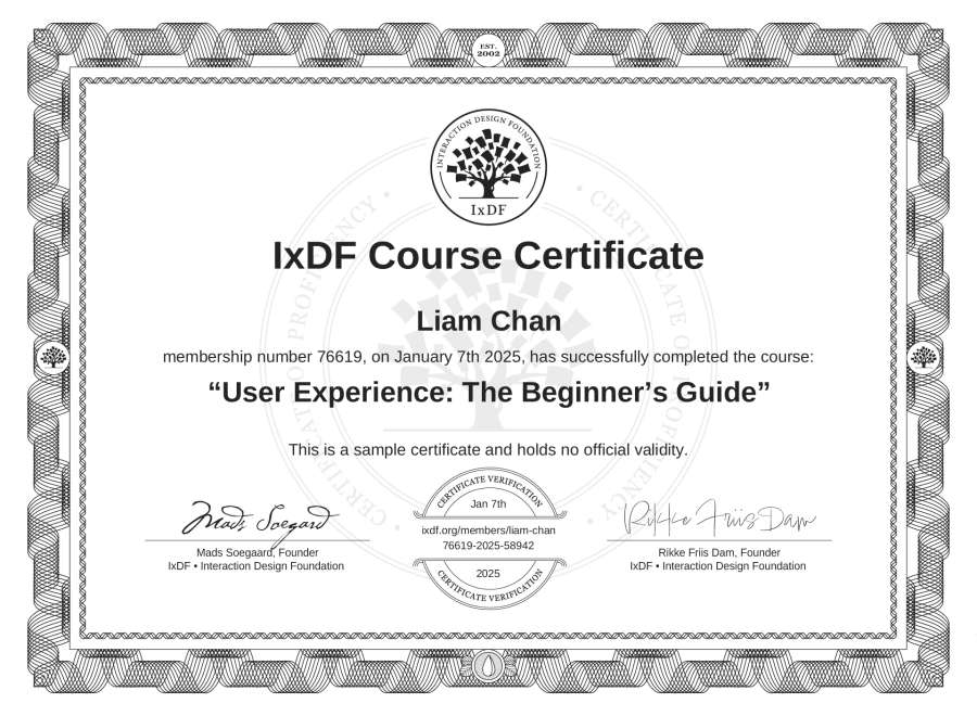 Course Certificate example