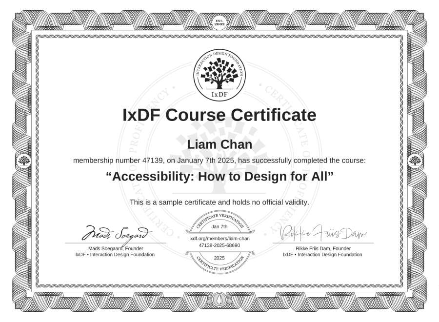 Course Certificate example
