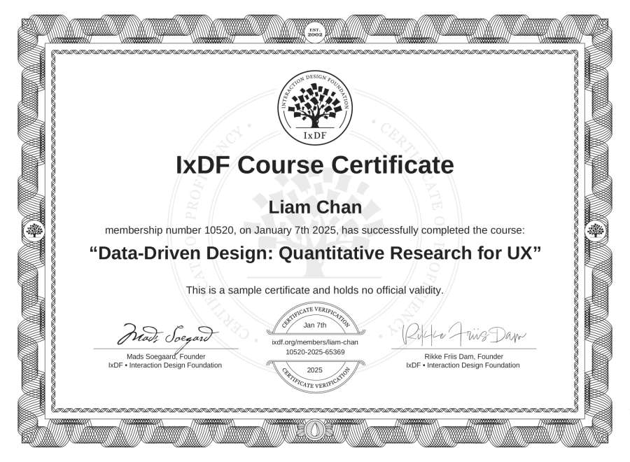 Course Certificate example