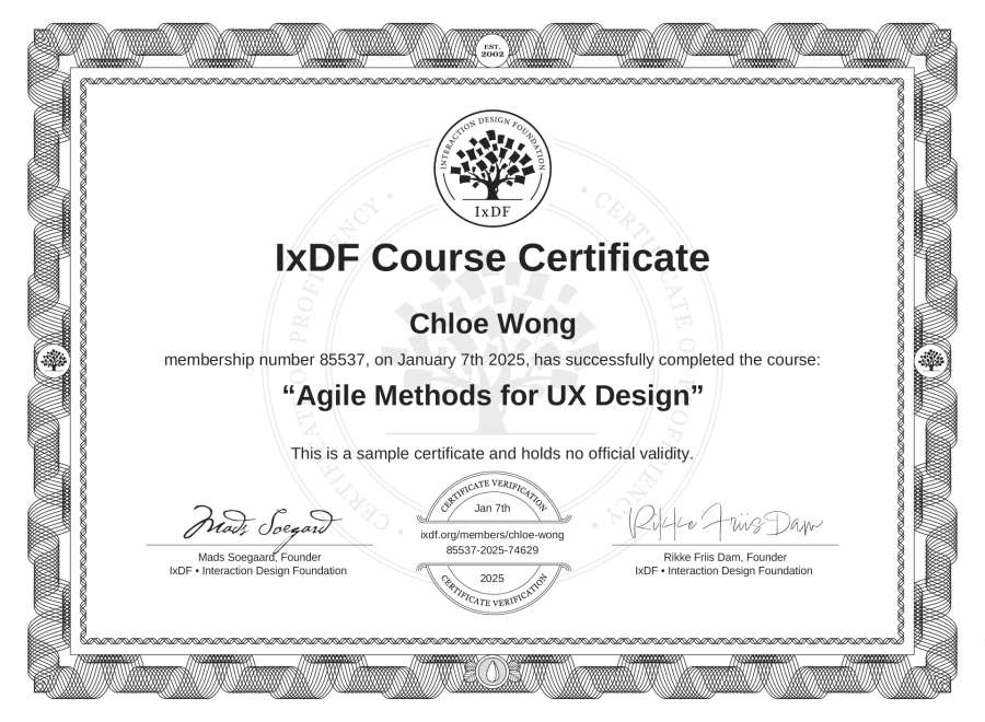 Course Certificate example