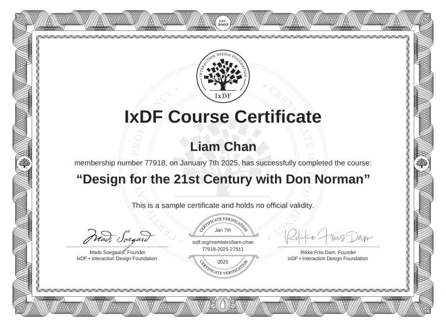 Course Certificate example