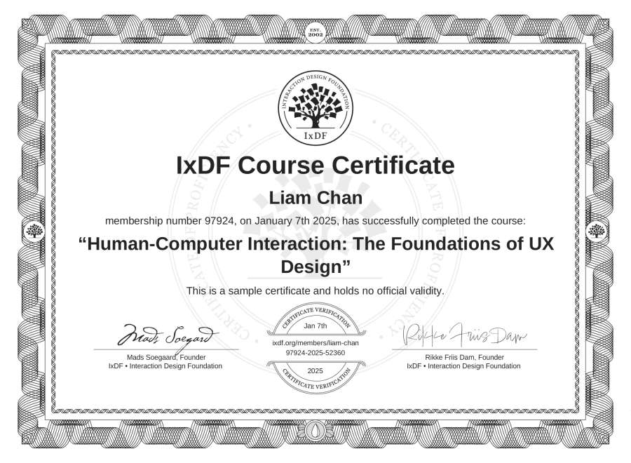 Course Certificate example