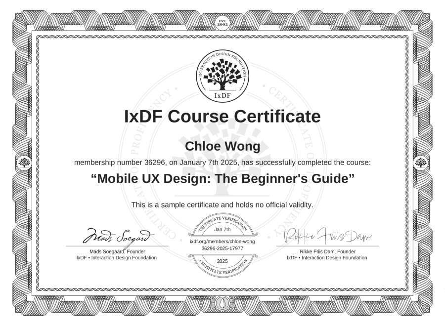Course Certificate example