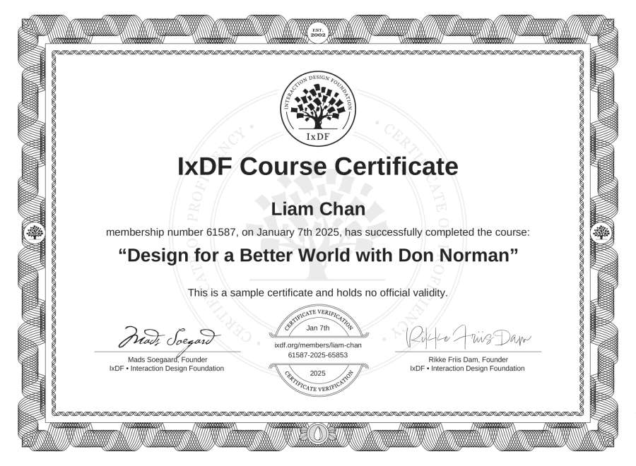 Course Certificate example