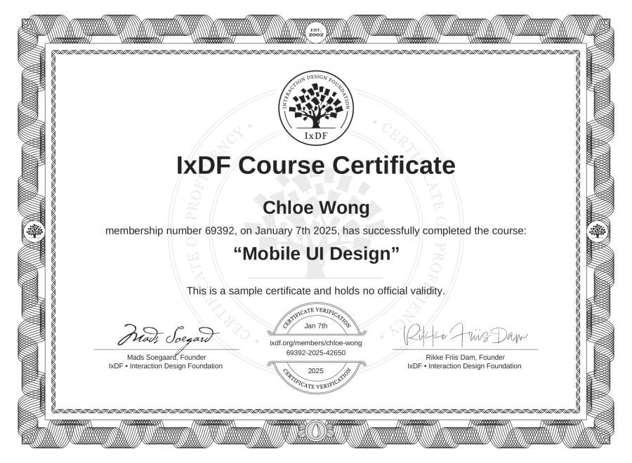 Course Certificate example