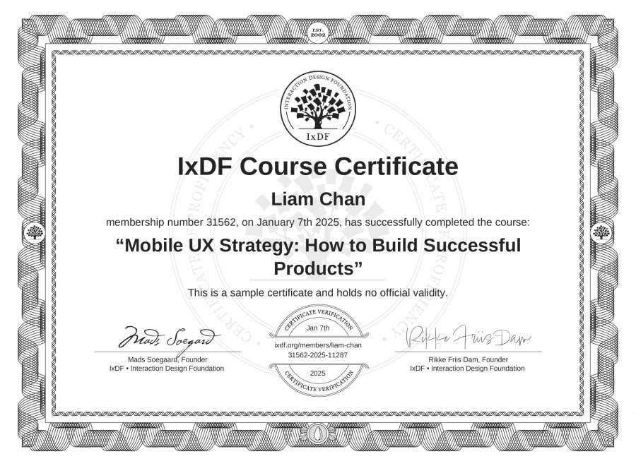 Course Certificate example