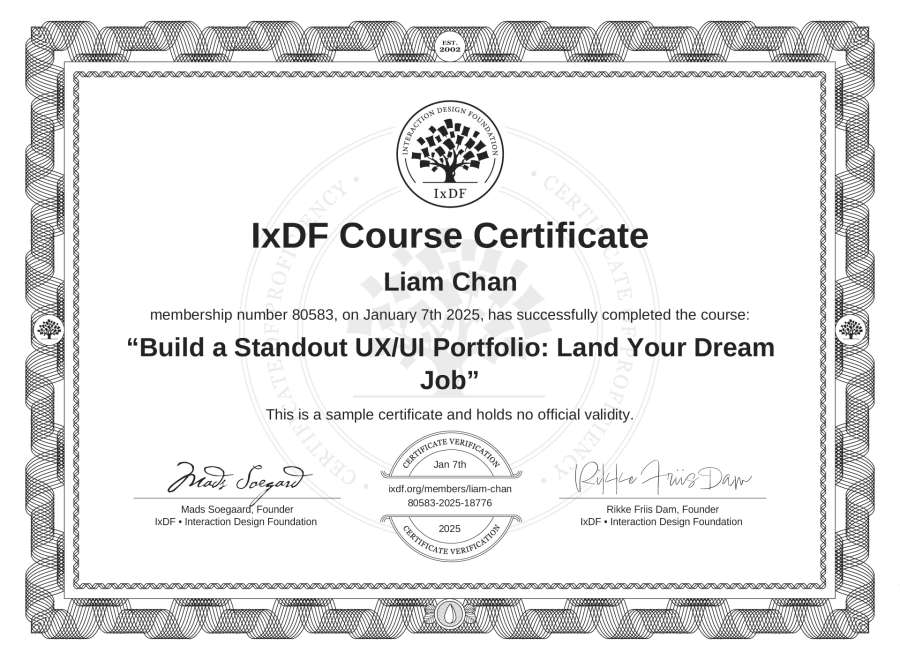 Course Certificate example